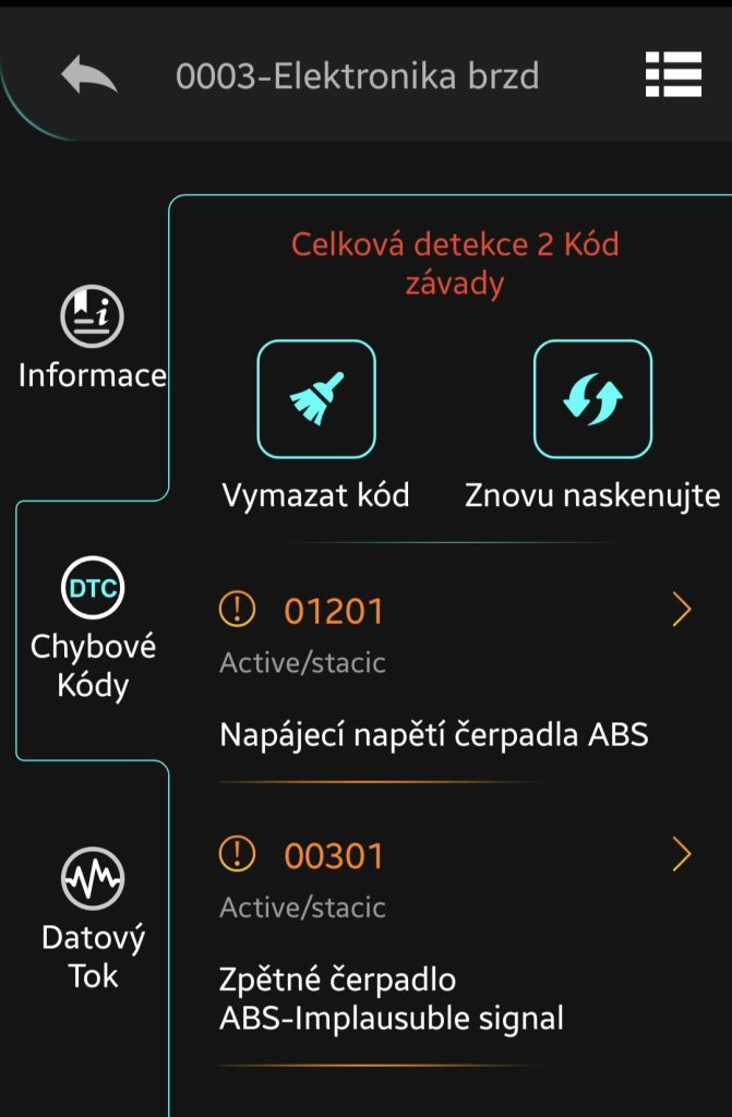 OBD_Autophix chybové kódy